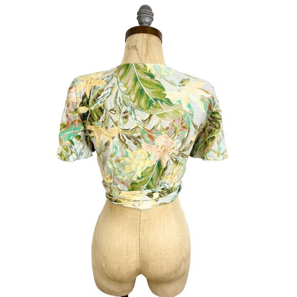 SHOW ME YOUR MUMU Wilson Floral Tie Top S Crop Wrap Flutter Sleeve Vacay EUC B48 - Picture 4 of 6